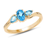 0.91 ct. Genuine Swiss Blue Topaz and White Diamond 14K Yellow Gold Ring