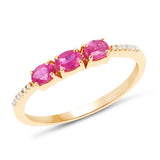 0.70 Carat Genuine Ruby and White Diamond 14K Yellow Gold Ring