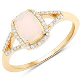 0.54 Carat Genuine Ethiopian Opal and White Diamond 14K Yellow Gold Ring