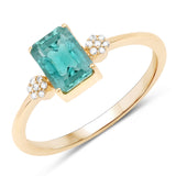 0.97 Carat Genuine Zambian Emerald and White Diamond 14K Yellow Gold Ring