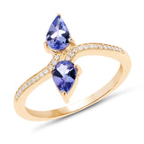 0.82 Carat Genuine Tanzanite and White Diamond 14K Yellow Gold Ring