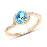 1.04 ct. Genuine Swiss Blue Topaz and White Diamond 14K Yellow Gold Ring for women