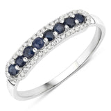 0.43 ct Genuine Blue Sapphire and White Diamond 14K White Gold Ring