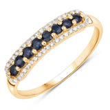 0.43 ct Genuine Blue Sapphire and White Diamond 14K Yellow Gold Ring for women
