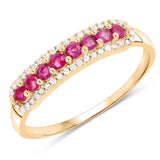0.47 Carat Genuine Ruby and White Diamond 14K Yellow Gold Ring