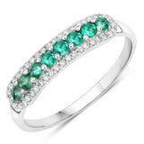 0.35 ct Genuine Zambian Emerald and White Diamond 14K White Gold Ring