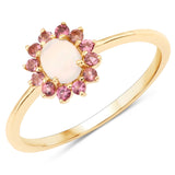 0.46 Carat Genuine Ethiopian Opal and Pink Tourmaline 14K Yellow Gold Ring