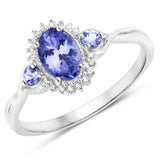 0.94 Carat Genuine Tanzanite and White Diamond 14K White Gold Ring