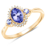 0.94 Carat Genuine Tanzanite and White Diamond 14K Yellow Gold Ring