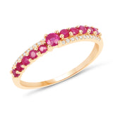 0.62 Carat Genuine Ruby and White Diamond 14K Yellow Gold Ring