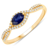 0.35 Carat Genuine Blue Sapphire and White Diamond 14K Yellow Gold Ring