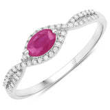 0.40 ct Genuine Ruby and White Diamond 14K White Gold Ring for women