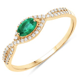 0.32 ct Genuine Zambian Emerald and White Diamond 14K Yellow Gold Ring for women