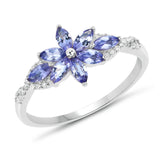 0.72 Carat Genuine Tanzanite and White Diamond 14K White Gold Ring