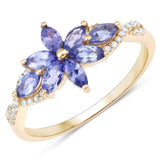 0.72 Carat Genuine Tanzanite and White Diamond 14K Yellow Gold Ring