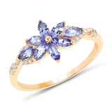 0.72 ct. Genuine Tanzanite and White Diamond 14K Yellow Gold Ring