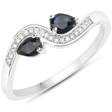0.36 Carat Genuine Blue Sapphire and White Diamond 18K White Gold Ring