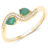 0.42 Carat Genuine Zambian Emerald and White Diamond 14K Yellow Gold Ring
