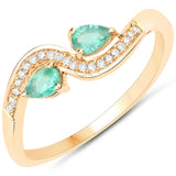0.34 ct. Genuine Zambian Emerald and White Diamond 18K Yellow Gold Ring