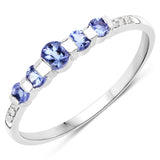 0.36 Carat Genuine Tanzanite and White Diamond 14K White Gold Ring