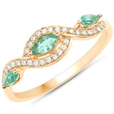 0.34 ct. Genuine Zambian Emerald and White Diamond 18K Yellow Gold Ring for women