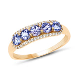 0.62 ct. Genuine Tanzanite and White Diamond 14K Yellow Gold Ring for women
