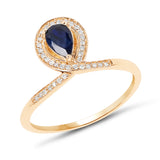 0.53 Carat Genuine Blue Sapphire and White Diamond 14K Yellow Gold Ring