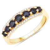 0.72 Carat Genuine Blue Sapphire and White Diamond 14K Yellow Gold Ring
