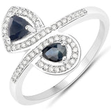 0.61 Carat Genuine Blue Sapphire and White Diamond 18K White Gold Ring