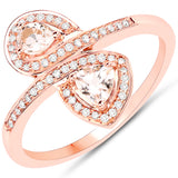 0.51 Carat Genuine Morganite and White Diamond 18K Rose Gold Ring