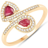 0.66 Carat Genuine Ruby and White Diamond 18K Yellow Gold Ring