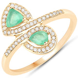 0.55 Carat Genuine Zambian Emerald and White Diamond 18K Yellow Gold Ring