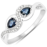 0.38 Carat Genuine Blue Sapphire and White Diamond 18K White Gold Ring