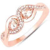 0.34 Carat Genuine Morganite and White Diamond 18K Rose Gold Ring