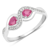 0.48 Carat Genuine Ruby and White Diamond 14K White Gold Ring