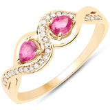 0.48 Carat Genuine Ruby and White Diamond 18K Yellow Gold Ring