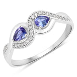 0.36 ct. Genuine Tanzanite and White Diamond 14K White Gold Ring