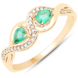 0.36 Carat Genuine Zambian Emerald and White Diamond 18K Yellow Gold Ring