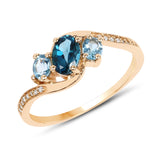 0.99 Carat Genuine London Blue Topaz, Swiss Blue Topaz and White Diamond 14K Yellow Gold Ring