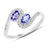 0.59 Carat Genuine Tanzanite and White Diamond 14K White Gold Ring