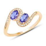 0.59 Carat Genuine Tanzanite and White Diamond 14K Yellow Gold Ring