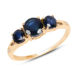 1.46 Carat Genuine Blue Sapphire and White Diamond 14K Yellow Gold Ring