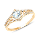0.61 Carat Genuine Aquamarine and White Diamond 14K Yellow Gold Ring