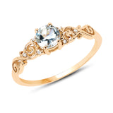 0.47 Carat Genuine Aquamarine and White Diamond 14K Yellow Gold Ring