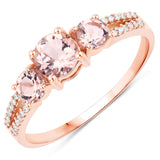 0.72 Carat Genuine Morganite and White Diamond 14K Rose Gold Ring