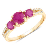 1.02 Carat Genuine Ruby and White Diamond 14K Yellow Gold Ring