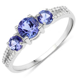 0.92 Carat Genuine Tanzanite and White Diamond 14K White Gold Ring