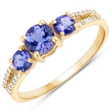 0.92 Carat Genuine Tanzanite and White Diamond 14K Yellow Gold Ring