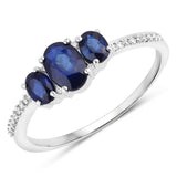0.98 Carat Genuine Blue Sapphire and White Diamond 14K White Gold Ring