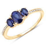 0.98 Carat Genuine Blue Sapphire and White Diamond 14K Yellow Gold Ring